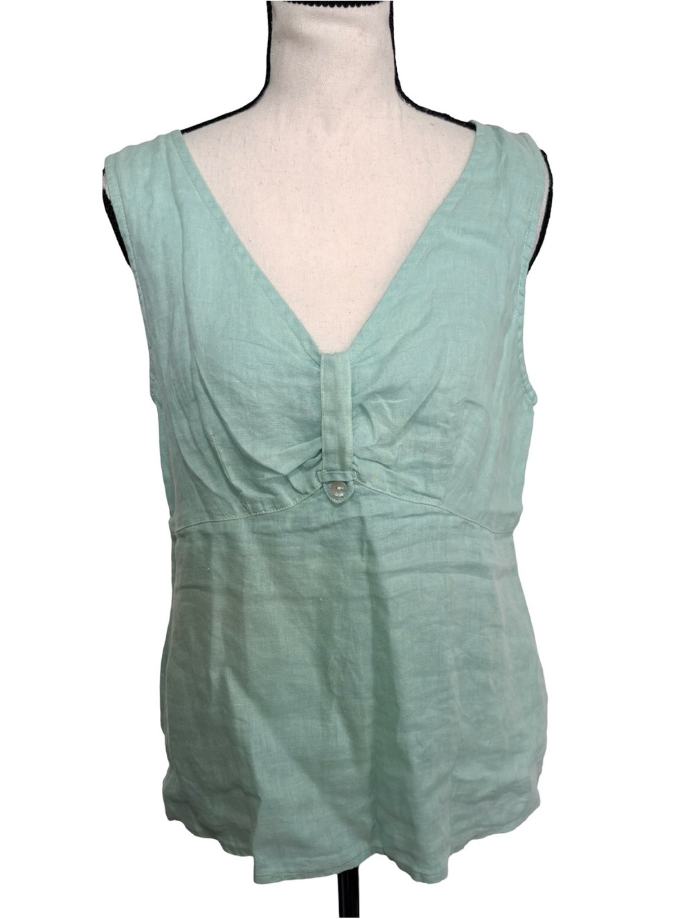 Vintage Y2K Cut Loose Linen Seafoam Abalone Button Tank Top Size S